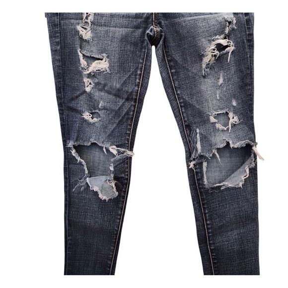 AMERICAN EAGLE Jegging Super Stretch Jeans Size 4 Destroyed Distressed Dark Blue - Picture 10 of 15